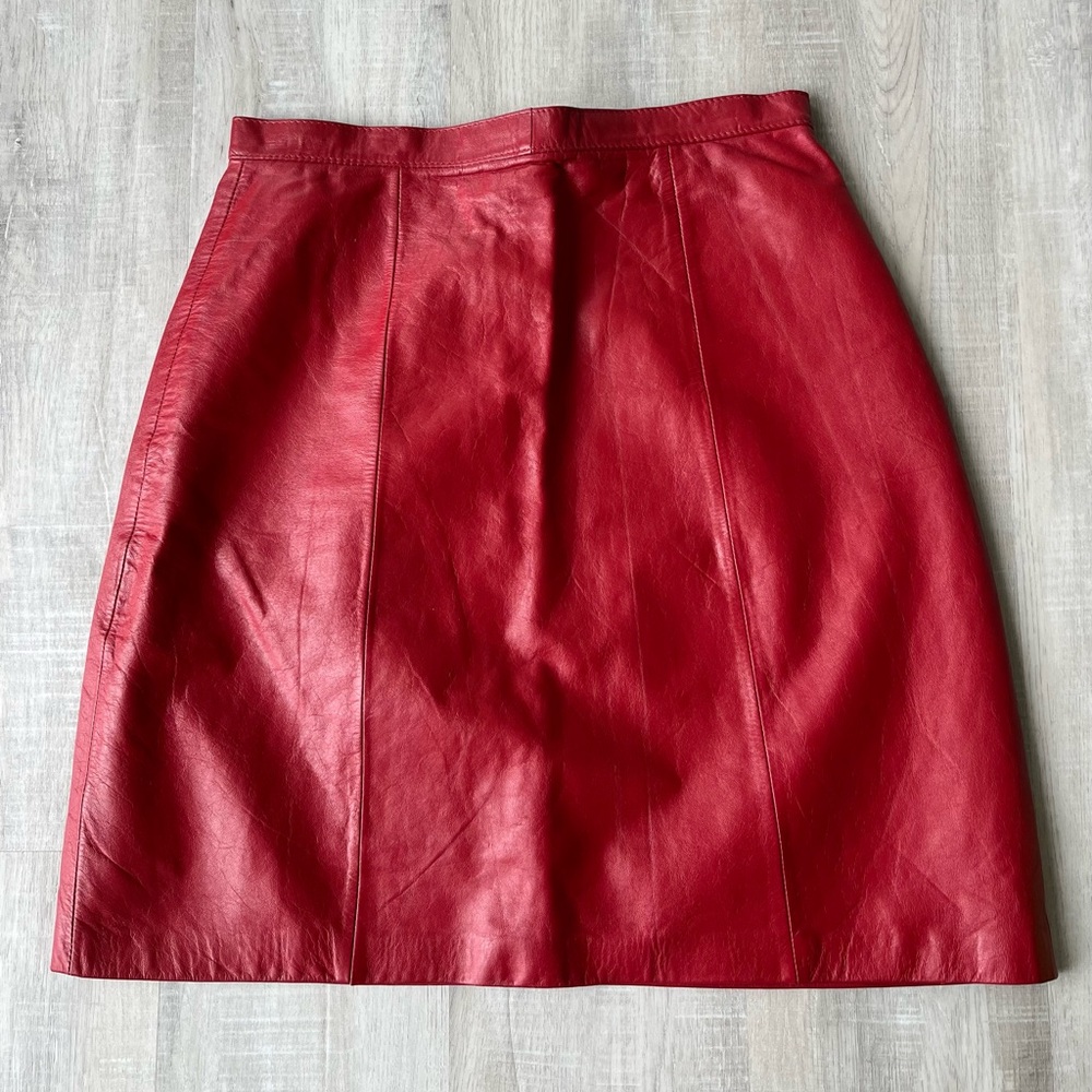 G-III REAL LEATHER Vintage Red Lined Pencil Skirt Size 9/10 - Picture 1 of 11
